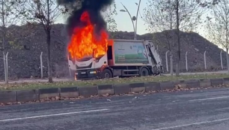 Diyarbakır’da çöp kamyonu yangını